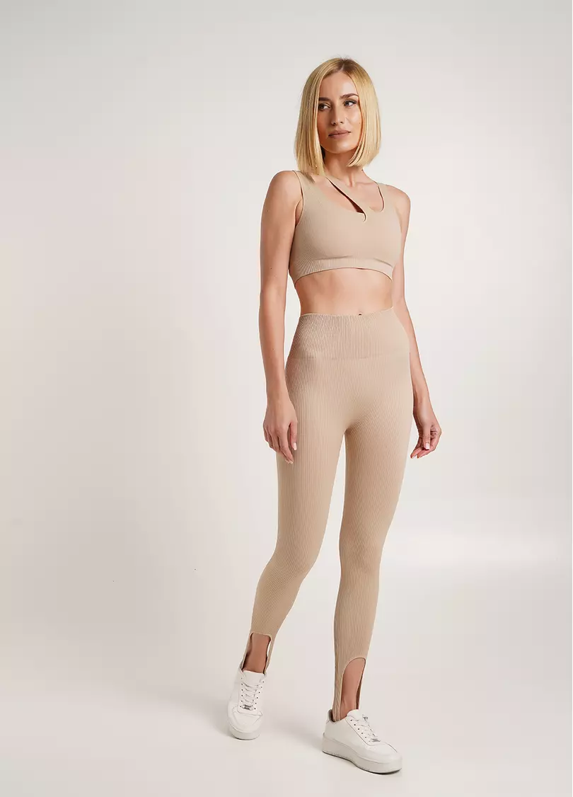 レッグウェア The Shishikui Rib knit leg /beige Легінси в рубчик зі штрипками LEGGINGS RIB STRIPE nude (бежевий